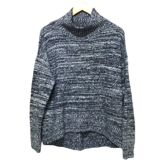 CYNTHIA Rowley wool blend turtleneck hi low sweater blue marled size Small - Picture 1 of 9